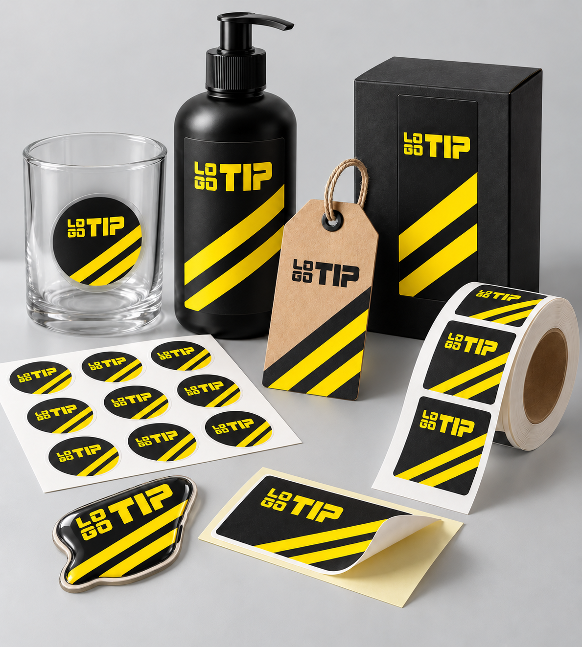 Papirne etikete, stickeri, rola naljepnica i epoxy sticker fiktivnog brenda